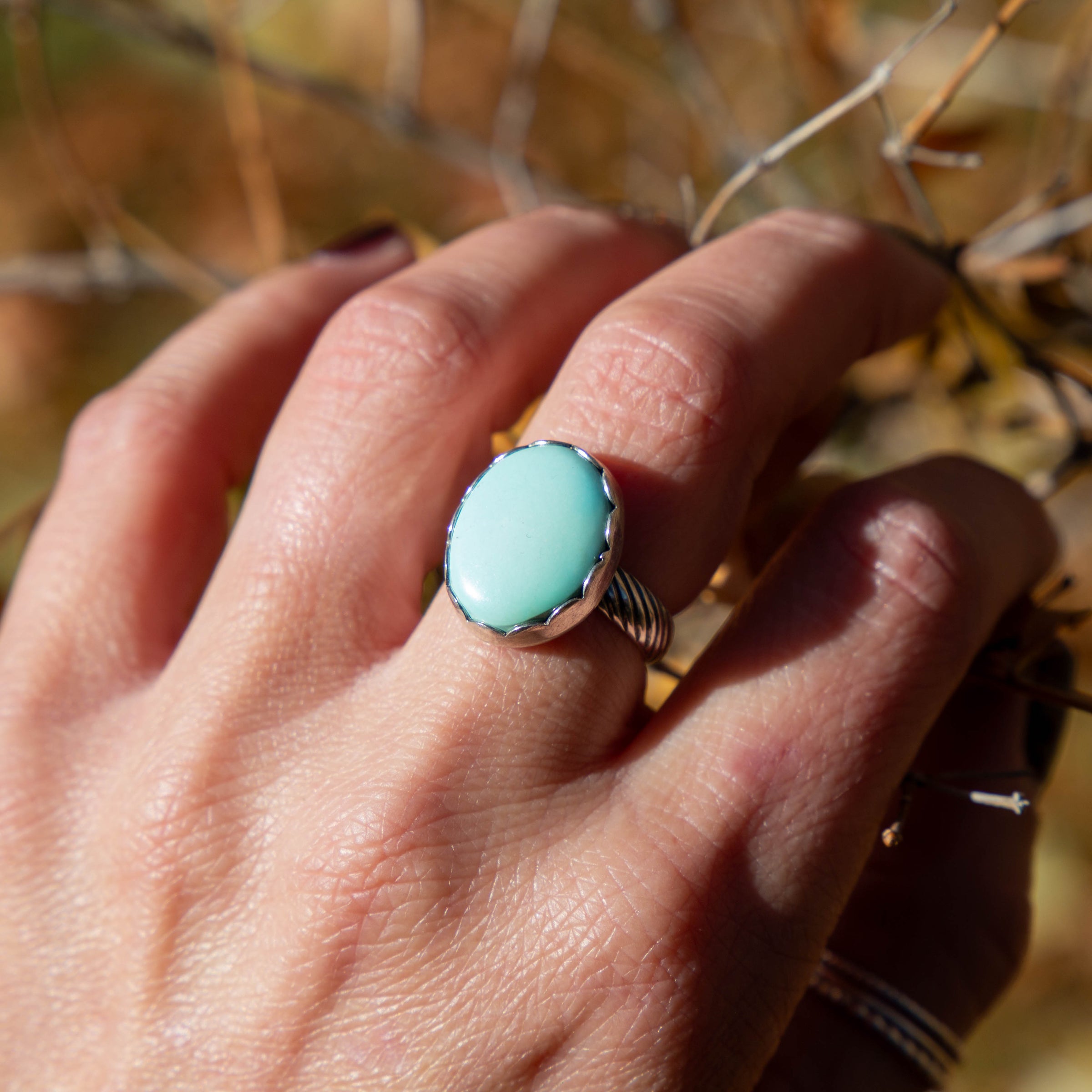 6.75 Carico Lake Turquoise Sterling Silver Stacker Ring (Size 6.75)