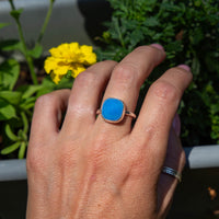 8.5 Electric Blue Chalcedony Sterling Silver Stacker Ring (Size 8.5)