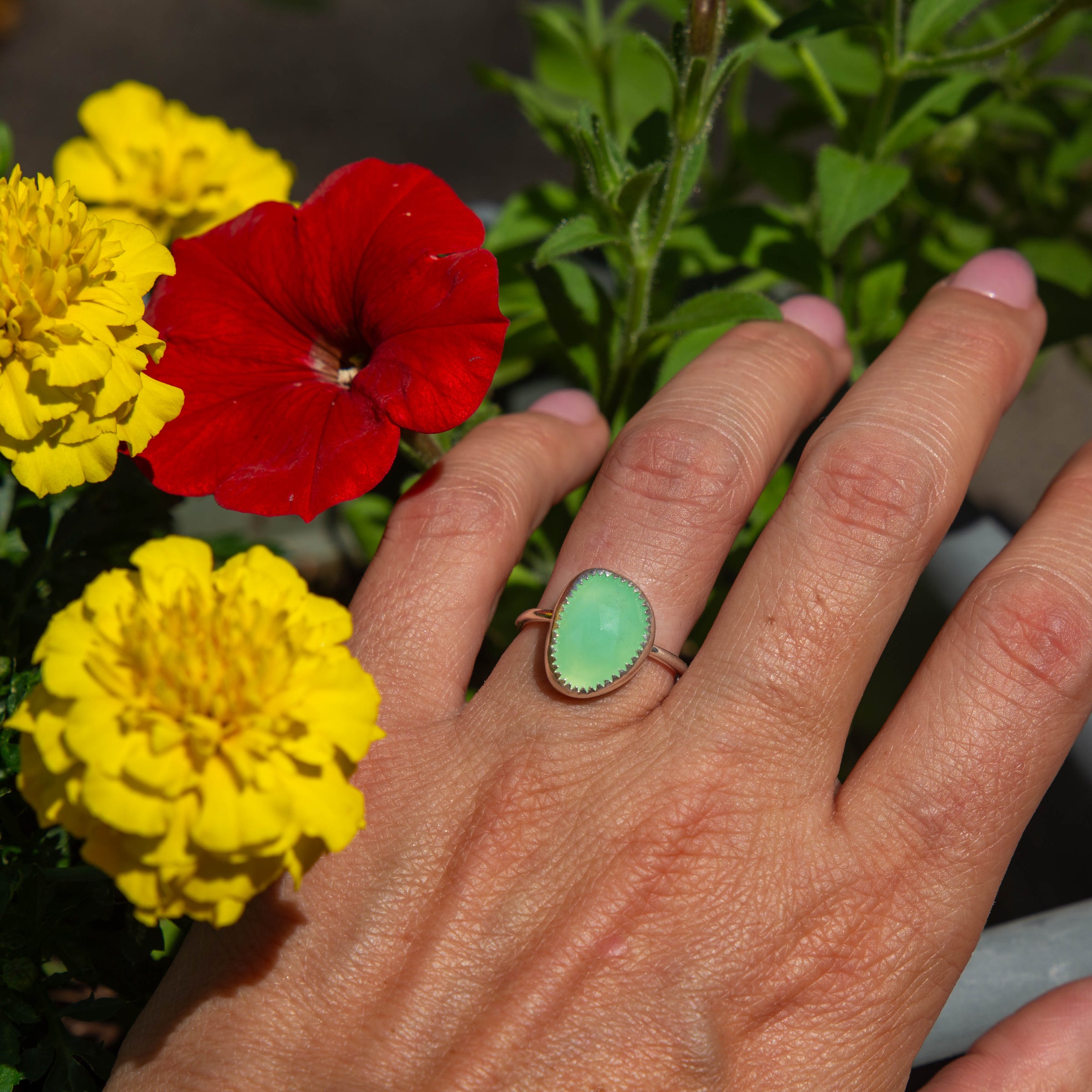 7 Chrysoprase Sterling Silver Stacker Ring (Size 7)