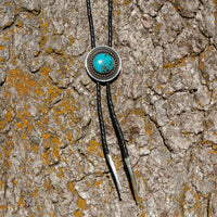 42" Campitos Turquoise Sterling Silver Circle Leather Bolo