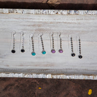 Chinese Turquoise Oxidized Coin Chain Sterling Silver Threader Earrings