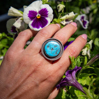 8 Kingman Nugget Top Turquoise Sterling Silver Statement Ring (Size 8)