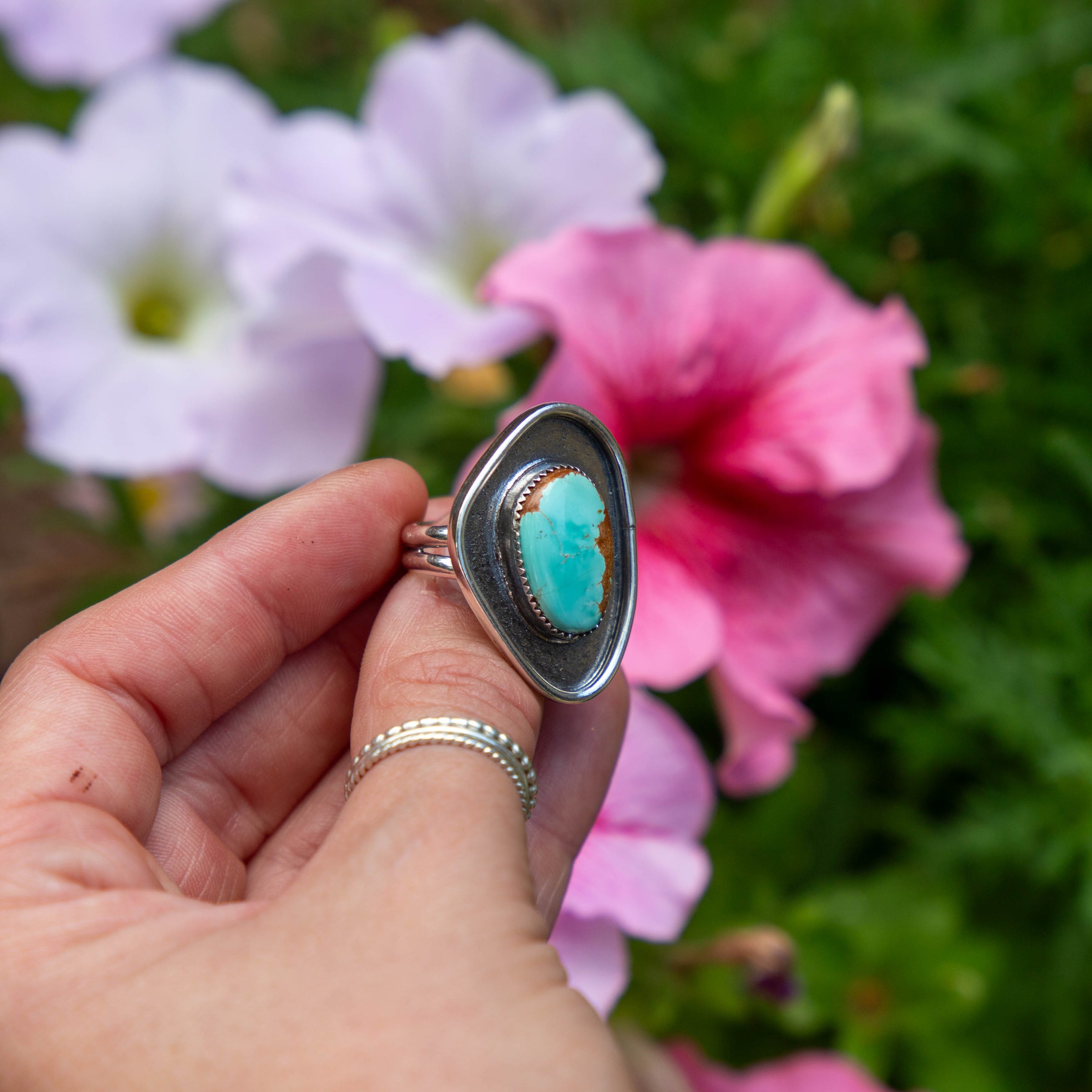 7.25 Royston Turquoise Sterling Silver Statement Ring (Size 7.25)