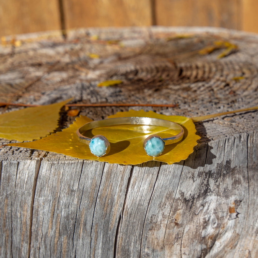 Larimar Stone Sterling Silver Open Cuff