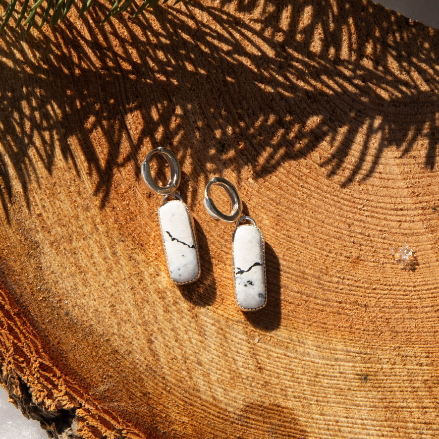 White Buffalo Turquoise Sterling Silver Hoop Earrings