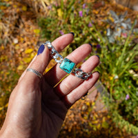 Southwest Mob Wife Chunky Sterling Silver Bracelet with Kingman Turquoise - 7.5"