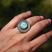 6.5 Sterling Opal Sterling Silver Circle Statement Ring (Size 6.5)