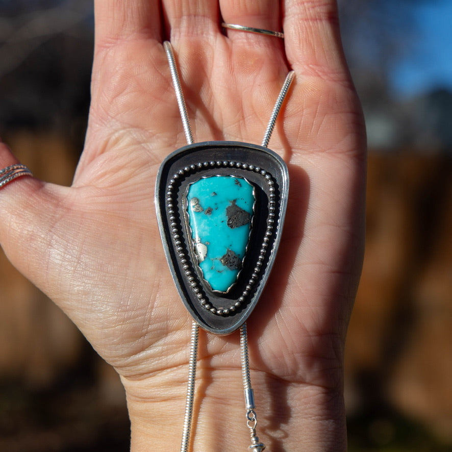 36" Campitos Turquoise Triangular Adjustable Sterling Silver Chain Bolo