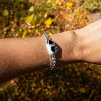 Southwest Mob Wife Chunky Mini Sterling Silver Bracelet with White Buffalo Turquoise - 7.25"