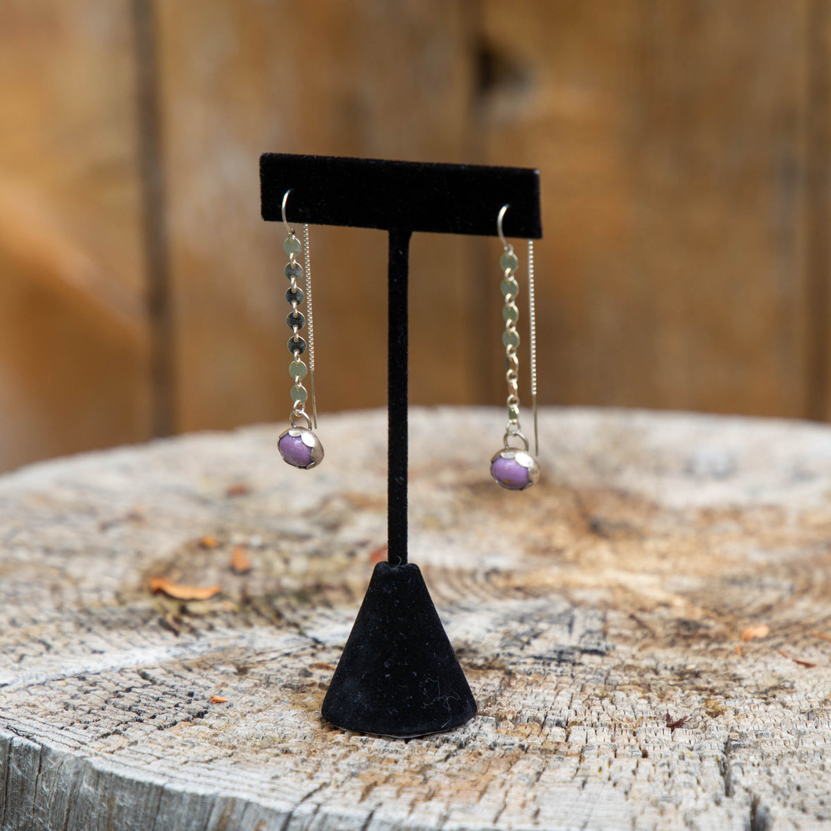 Phosphosiderite Coin Chain Sterling Silver Threader Earrings