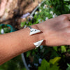 White Buffalo Triangle Double Stone Sterling Silver Open Cuff #2