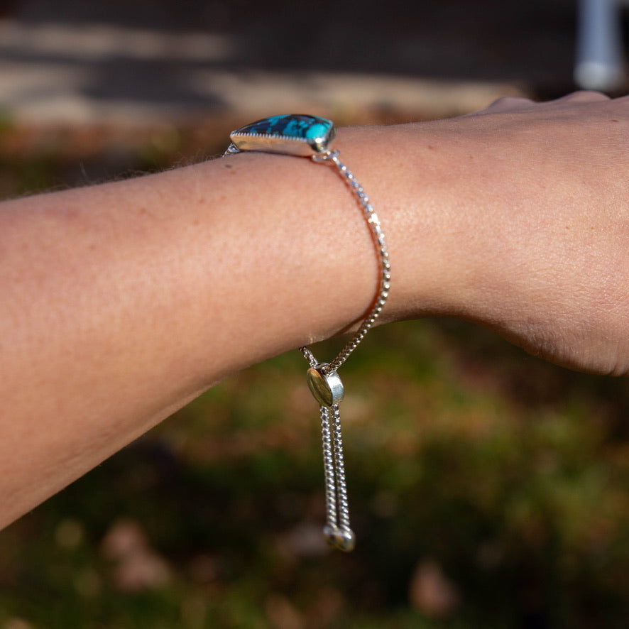 Hubei Turquoise Sterling Silver Slider Adjustable Bracelet - 8.5"