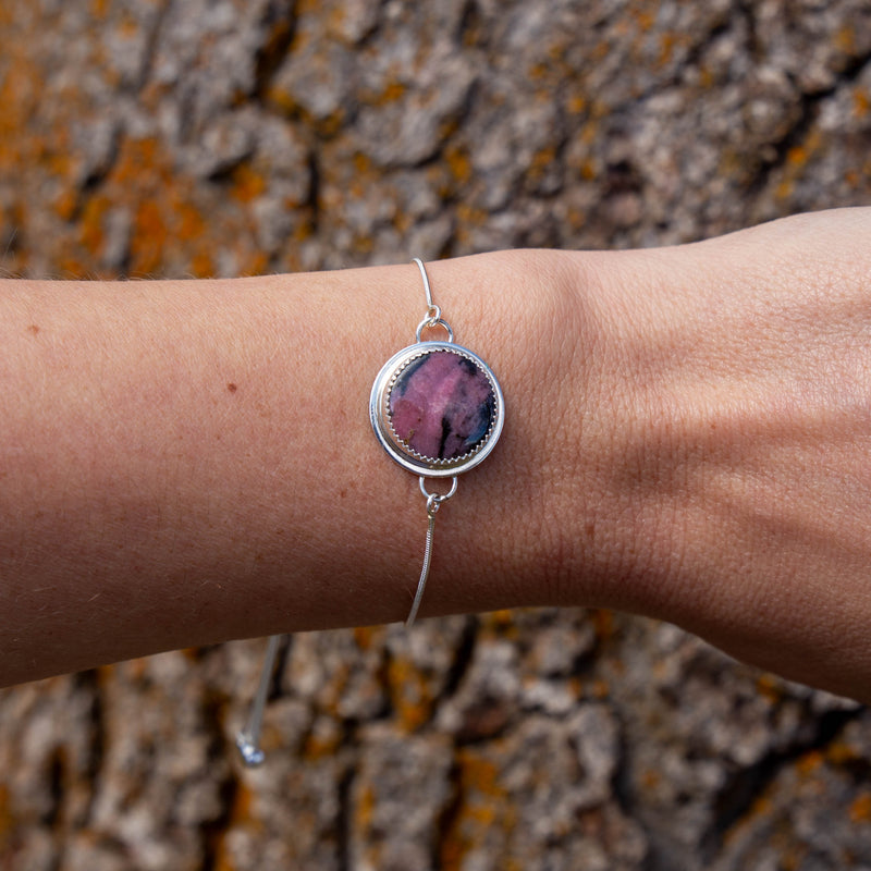 Rhodonite Sterling Silver Slider Bracelet - 8.5"