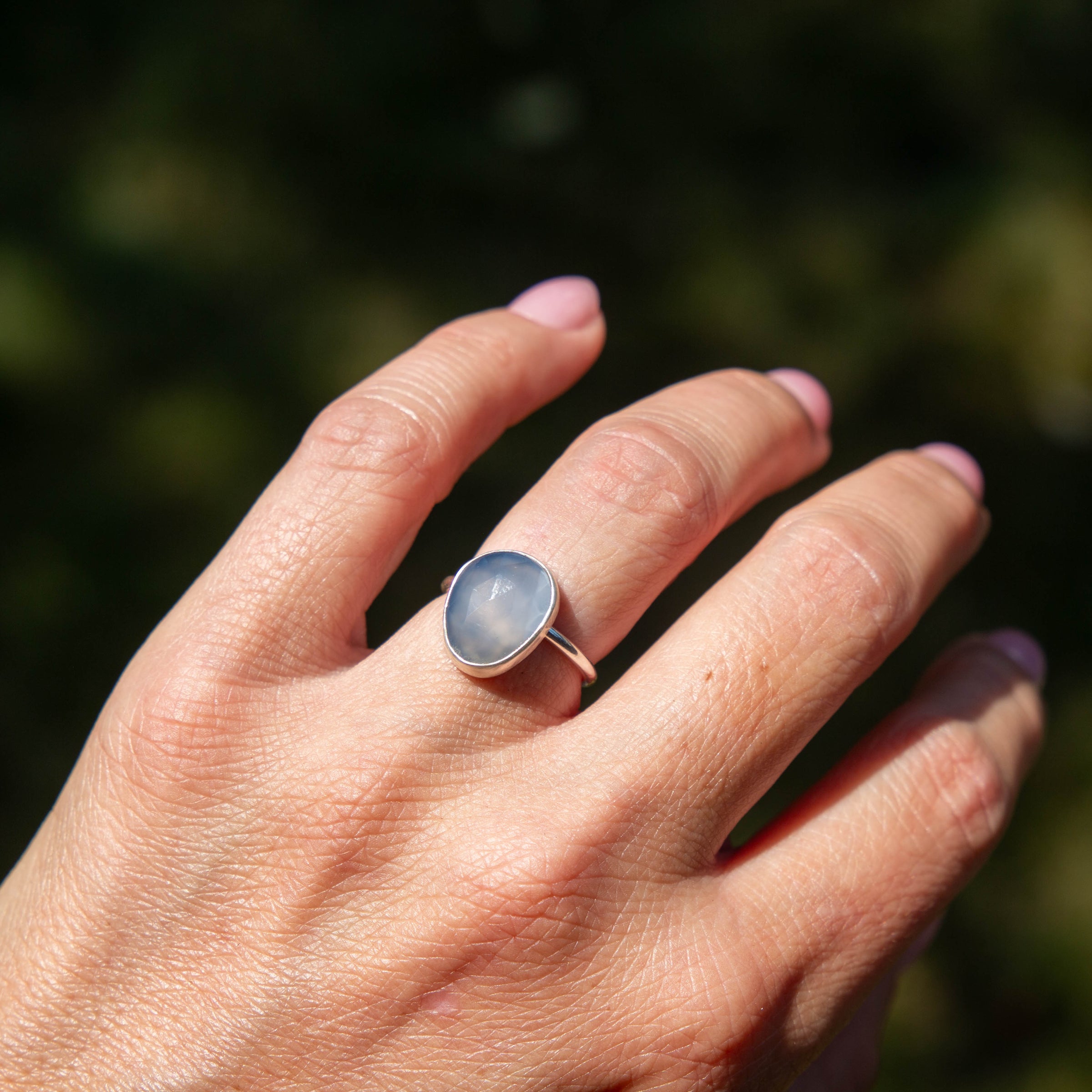 5 Chalcedony Sterling Silver Stacker Ring (Size 5)