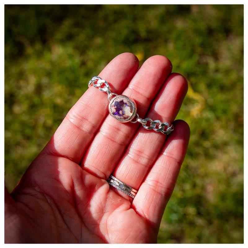 Southwest Mob Wife Chunky Mini Sterling Silver Bracelet with Fire Opal