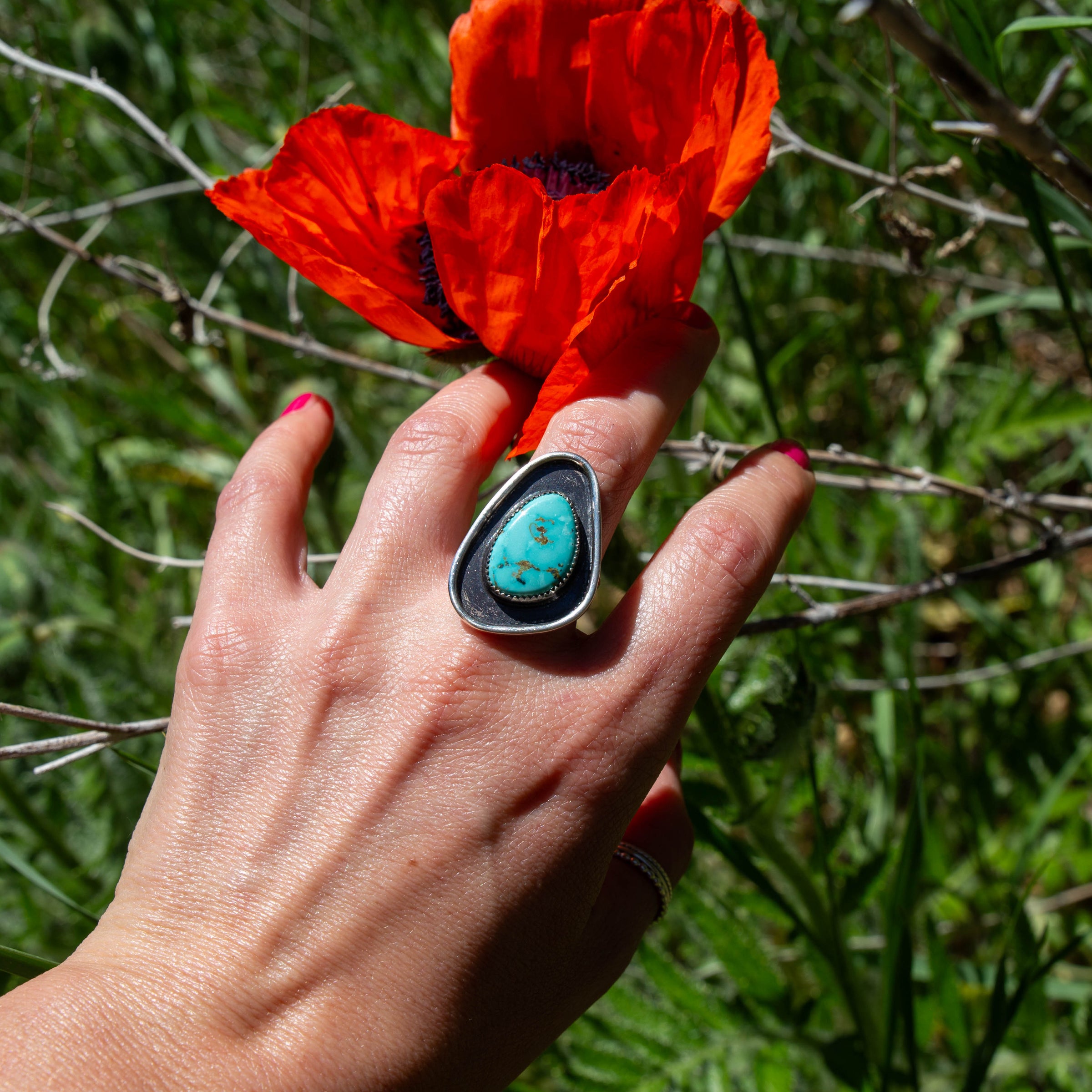 8.5 Turquoise Mountain Sterling Silver Statement Ring (Size 8.5)