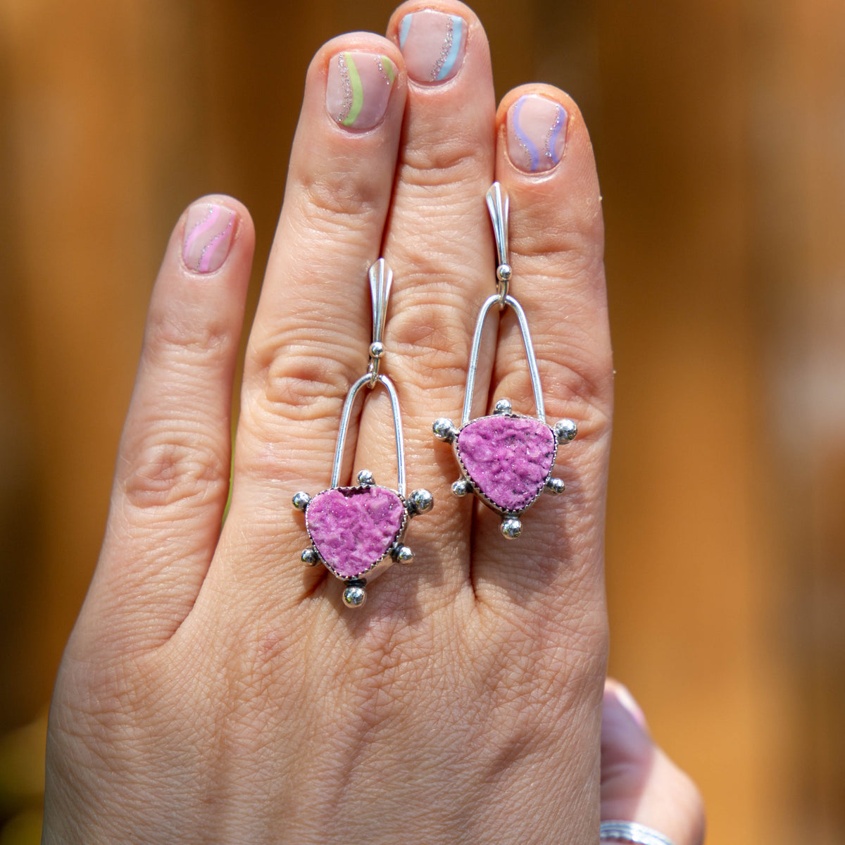 Cobalto Calcite Pink Druzy Space Cowgirl Sterling Silver Earrings #3