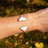 White Buffalo Triangle Double Stone Sterling Silver Open Cuff #6