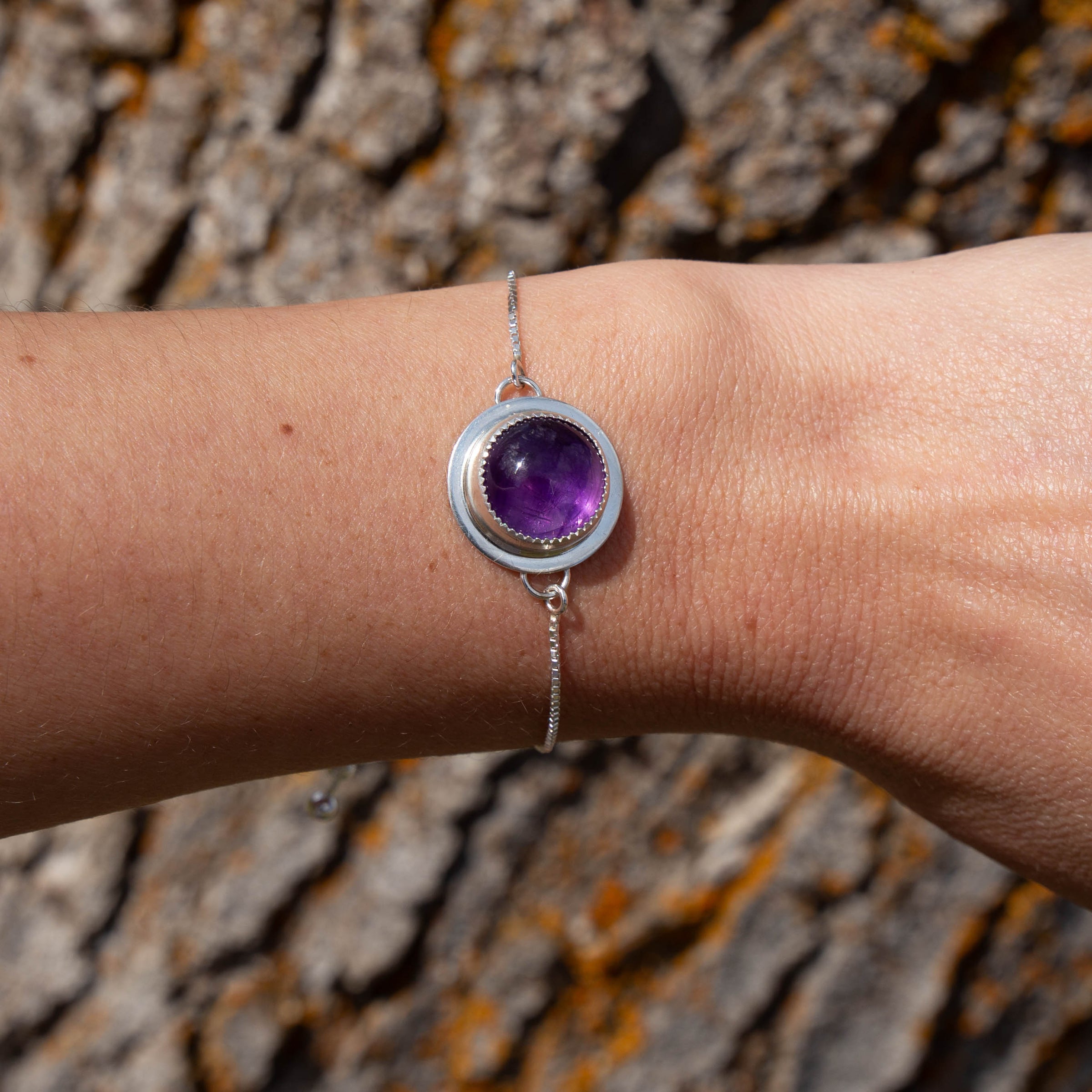 Amethyst Sterling Silver Slider Bracelet - 7.5"