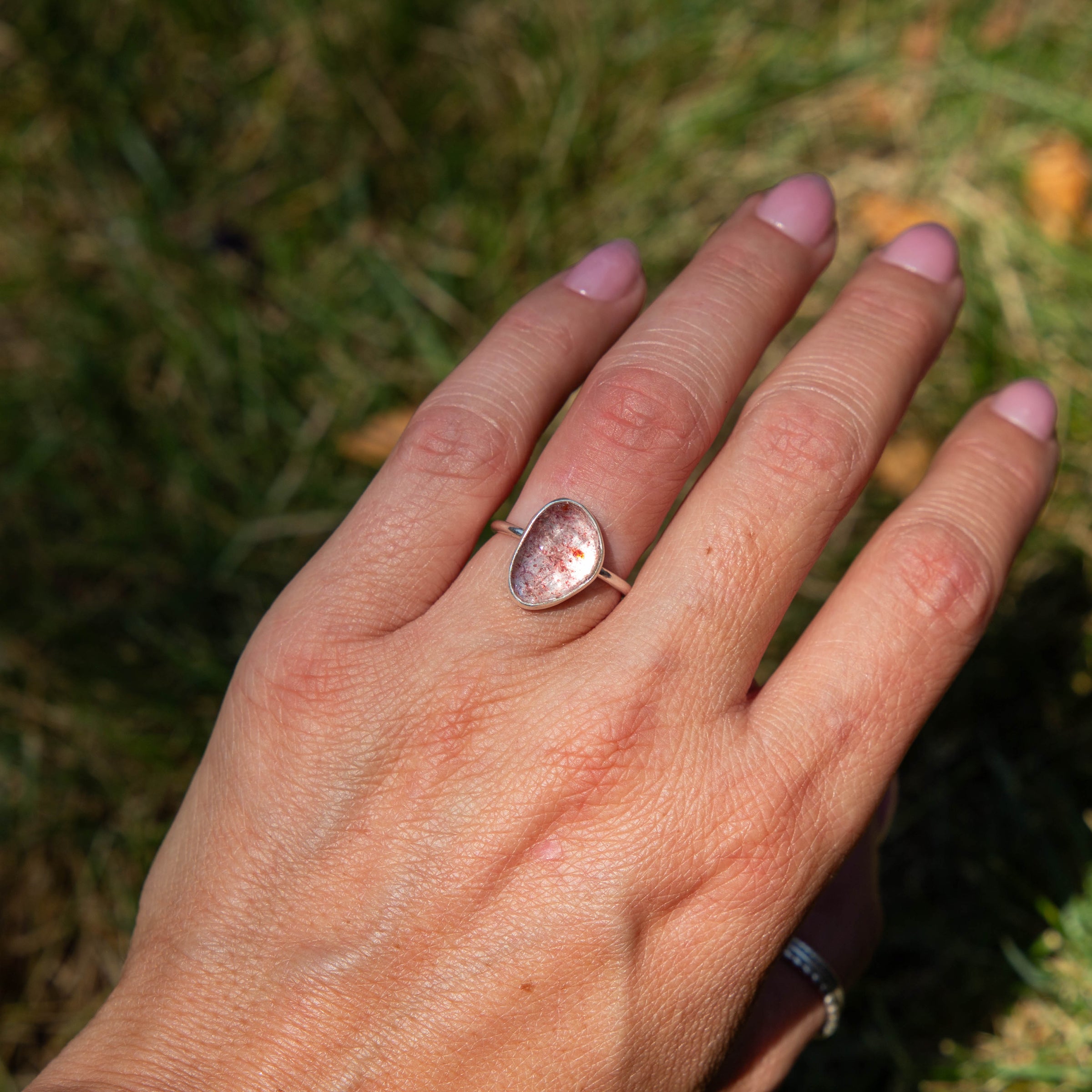 6 Strawberry Quartz Sterling Silver Stacker Ring (Size 6)