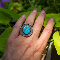7 Kingman Nugget Top Turquoise Sterling Silver Statement Ring #2 (Size 7)
