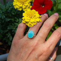 7 Light Blue Chalcedony Sterling Silver Stacker Ring (Size 7)