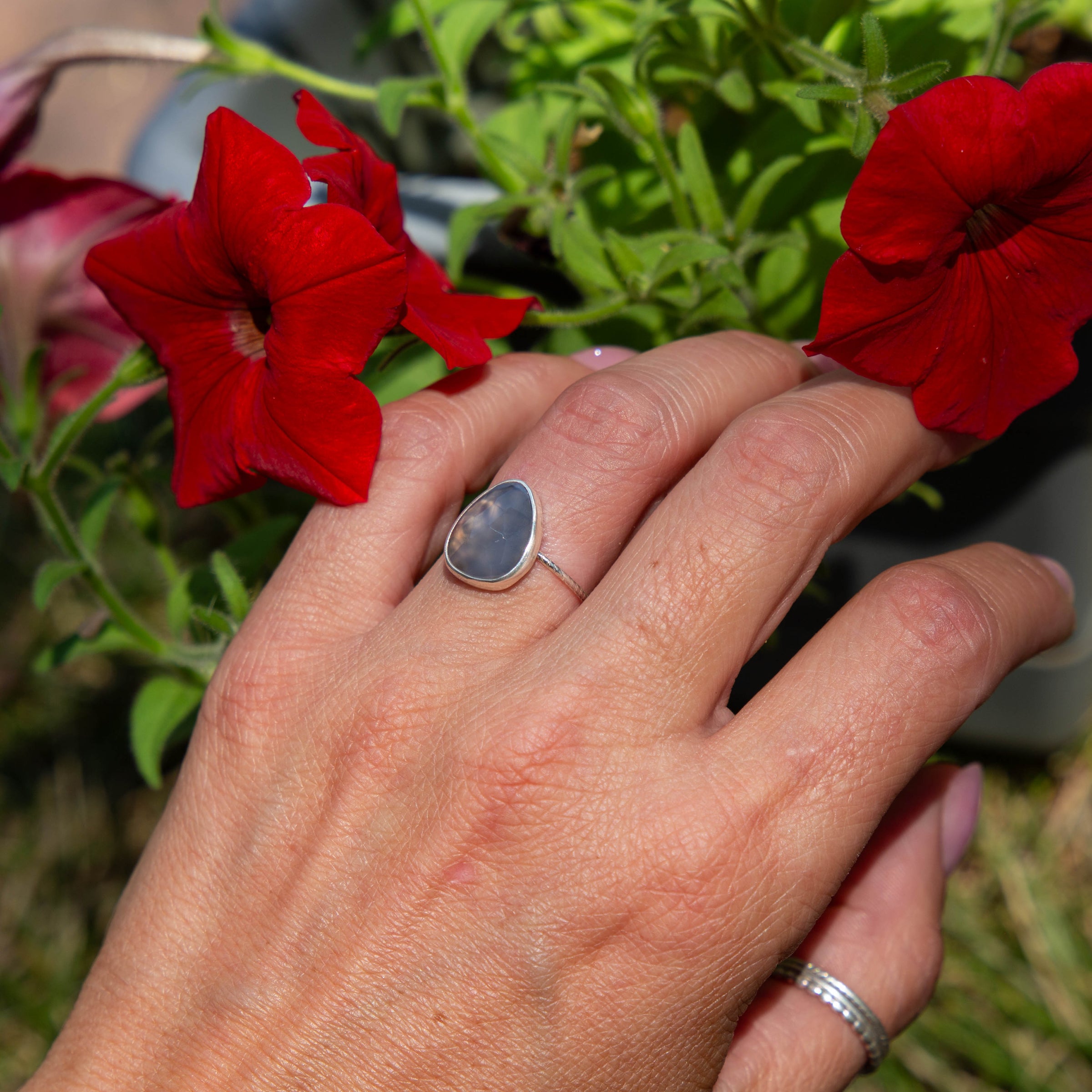 6 Chalcedony Sterling Silver Stacker Ring (Size 6)