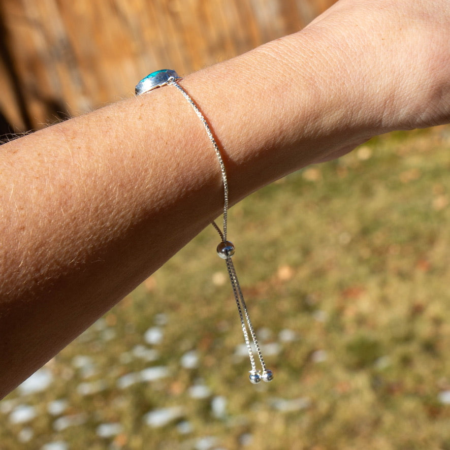 Turquoise Circle Sterling Silver Slider Adjustable Bracelet - 8.5"