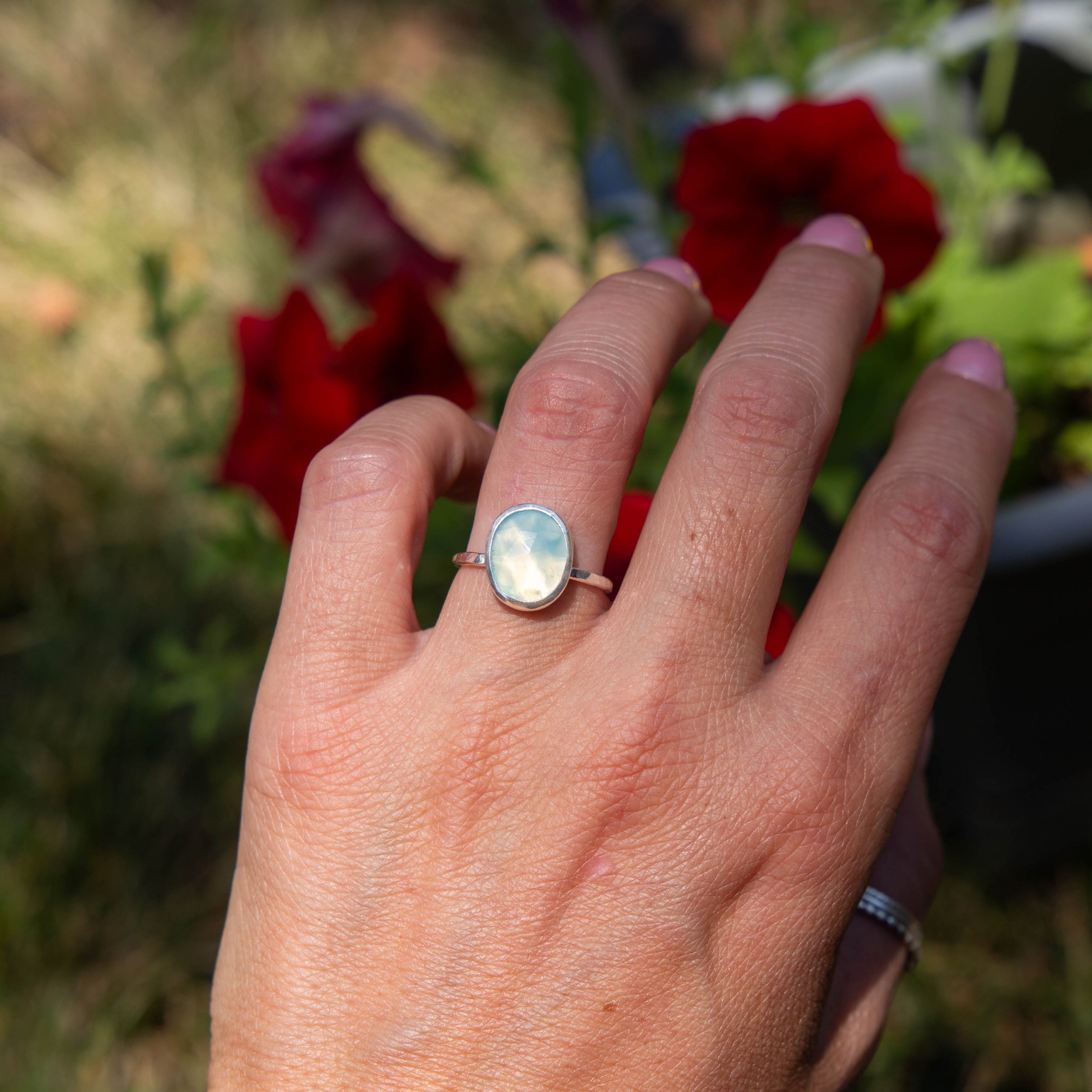 6.5 Light Blue Chalcedony Sterling Silver Stacker Ring (Size 6.5)