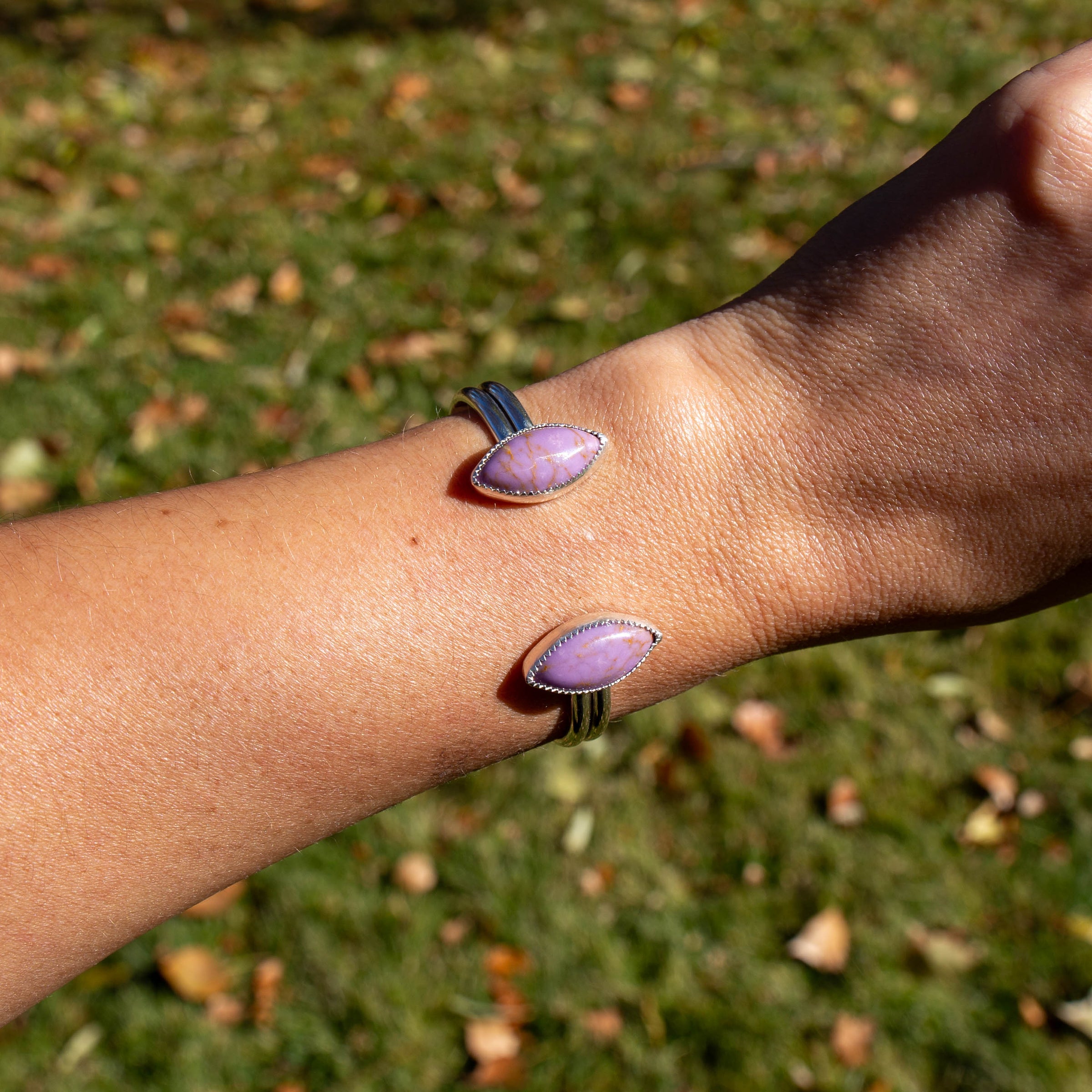 Phosphosiderite Double Stone Sterling Silver Open Cuff