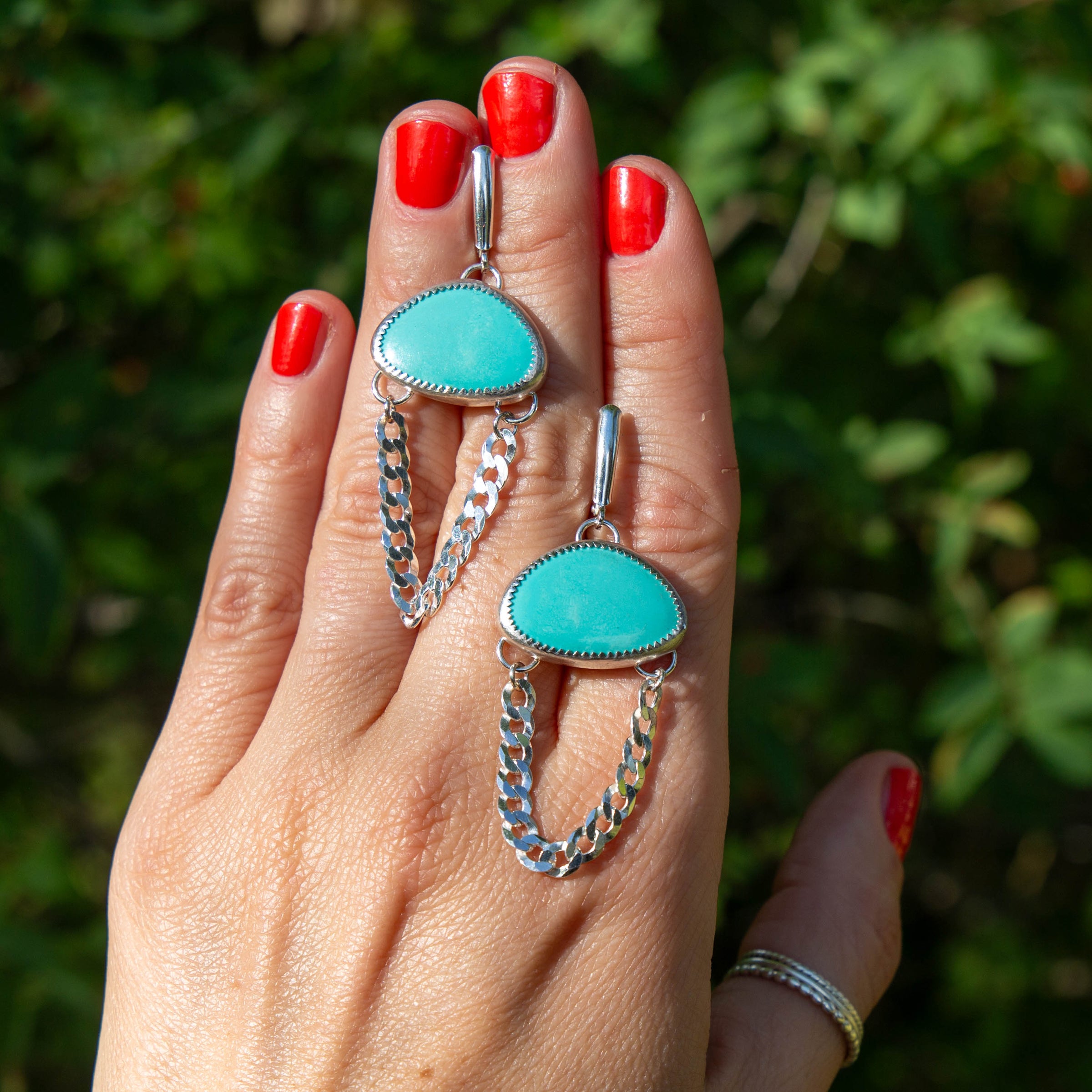 Campitos Turquoise Sterling Silver Chain Statement Earrings