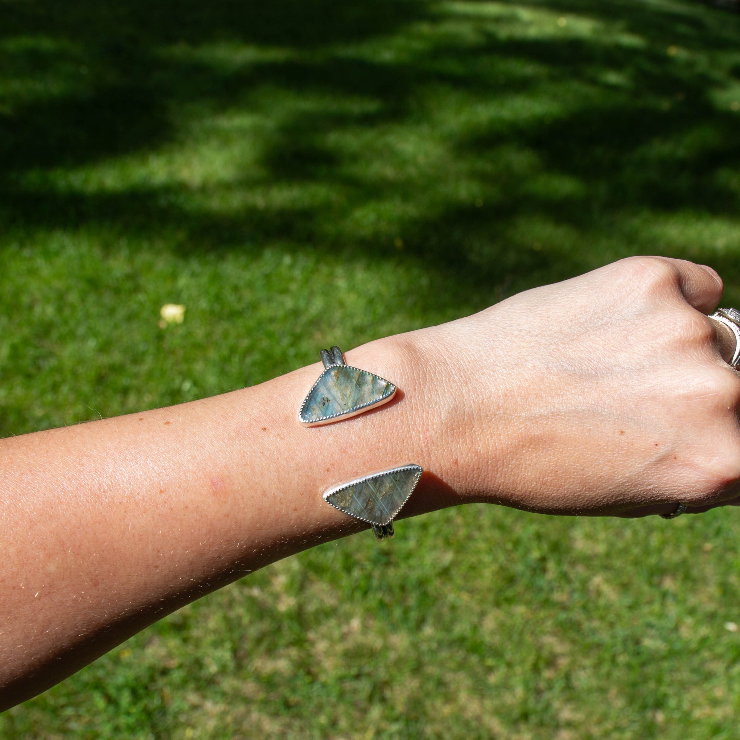 Labradorite Double Stone Sterling Silver Open Cuff