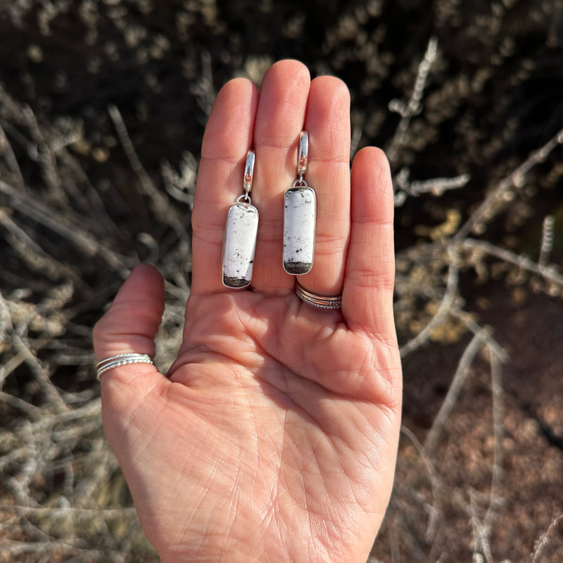 White Buffalo Turquoise Sterling Silver Hoop Earrings #2