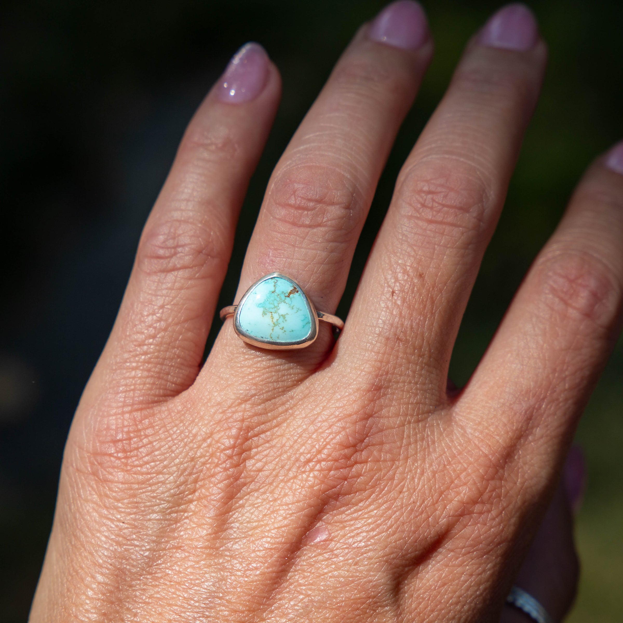 7.25 Golden Hills Turquoise Sterling Silver Stacker Ring (Size 7.25)