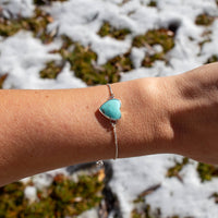 Chilean Turquoise Heart Sterling Silver Slider Bracelet -8.5"