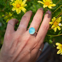 8 Light Blue Chalcedony Sterling Silver Stacker Ring (Size 8)