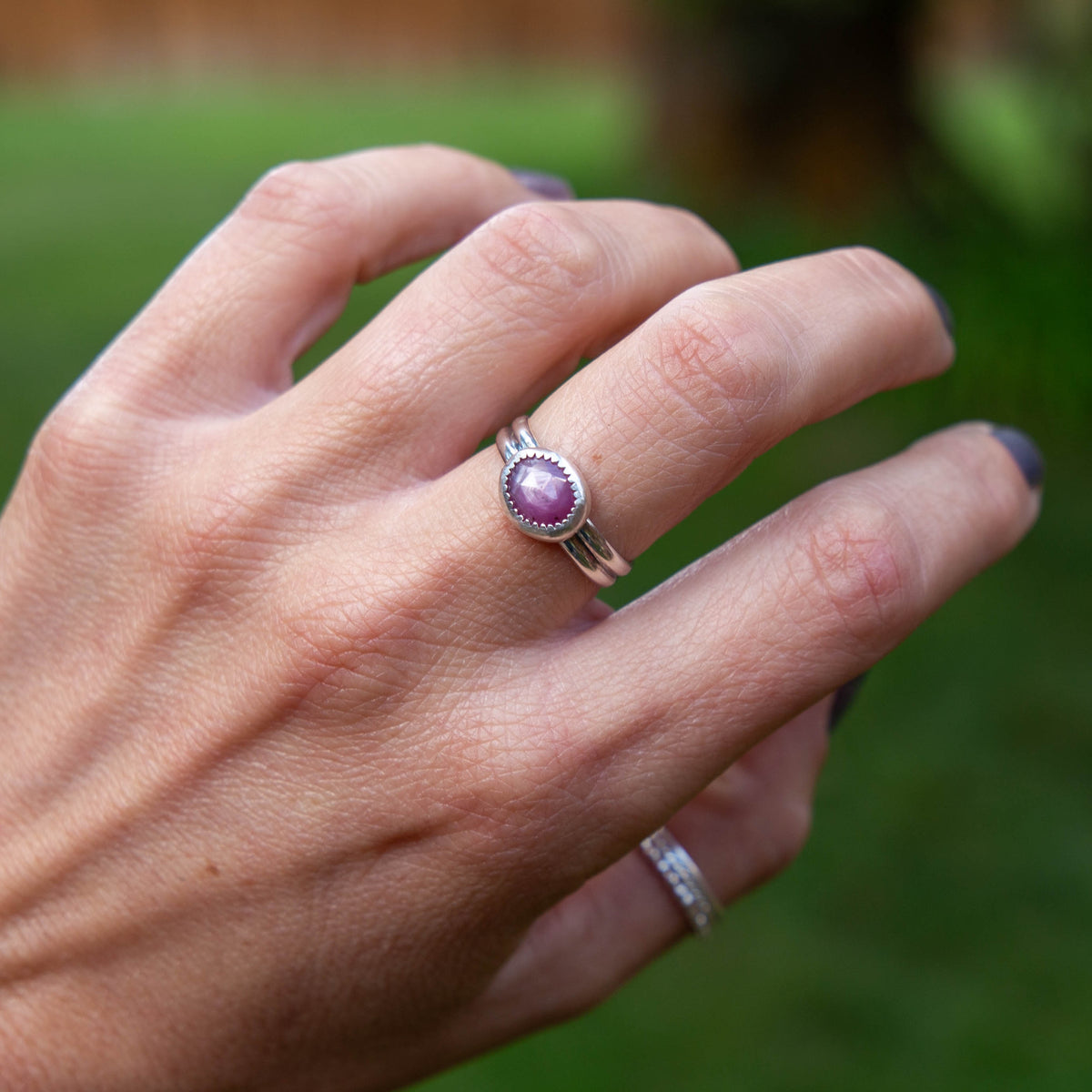 7.5 Sapphire Sterling Silver Ring (Size 7.5)