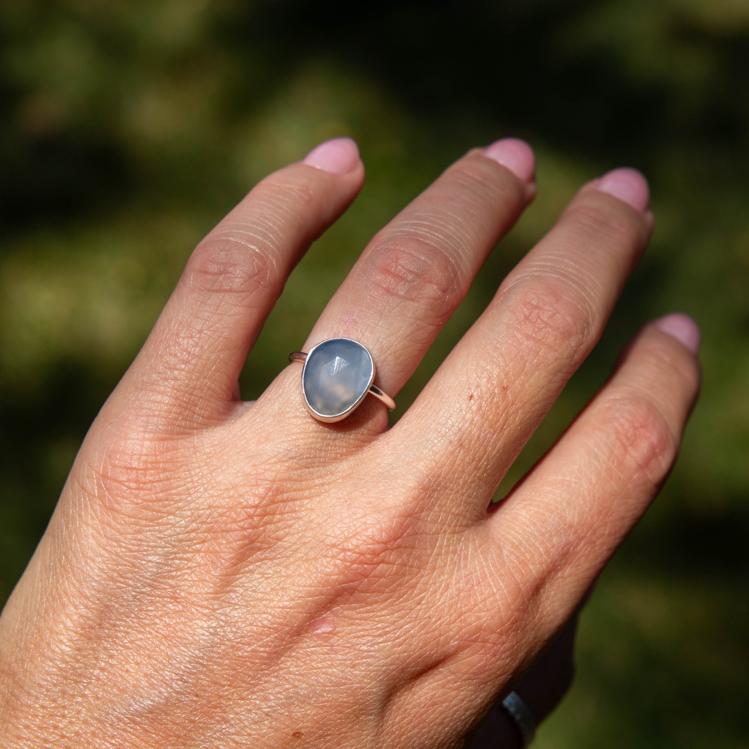 5 Chalcedony Sterling Silver Stacker Ring (Size 5)