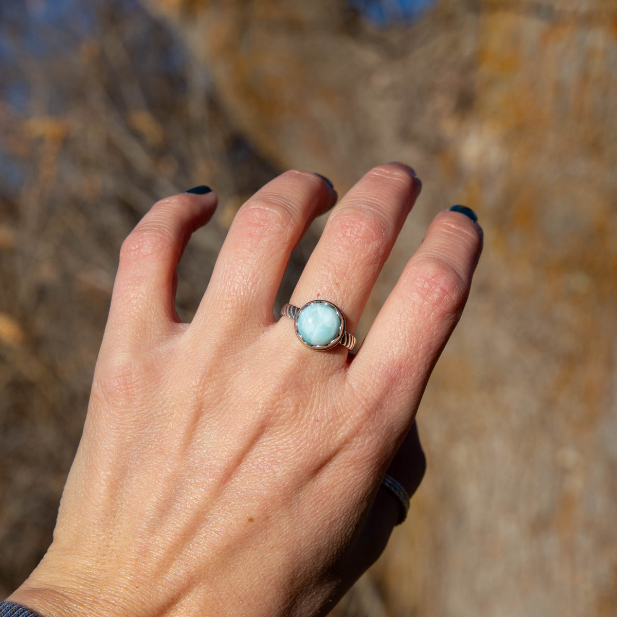 8.5 Larimar Sterling Silver Ring (Size 8.5)