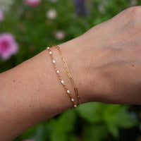 14k Gold Filled Paperclip & White Enamel Chain Bracelet - 7"