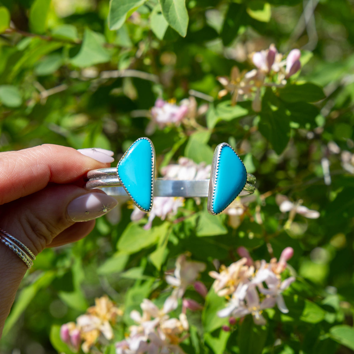 Royston Turquoise Double Stone Sterling Silver Open Cuff