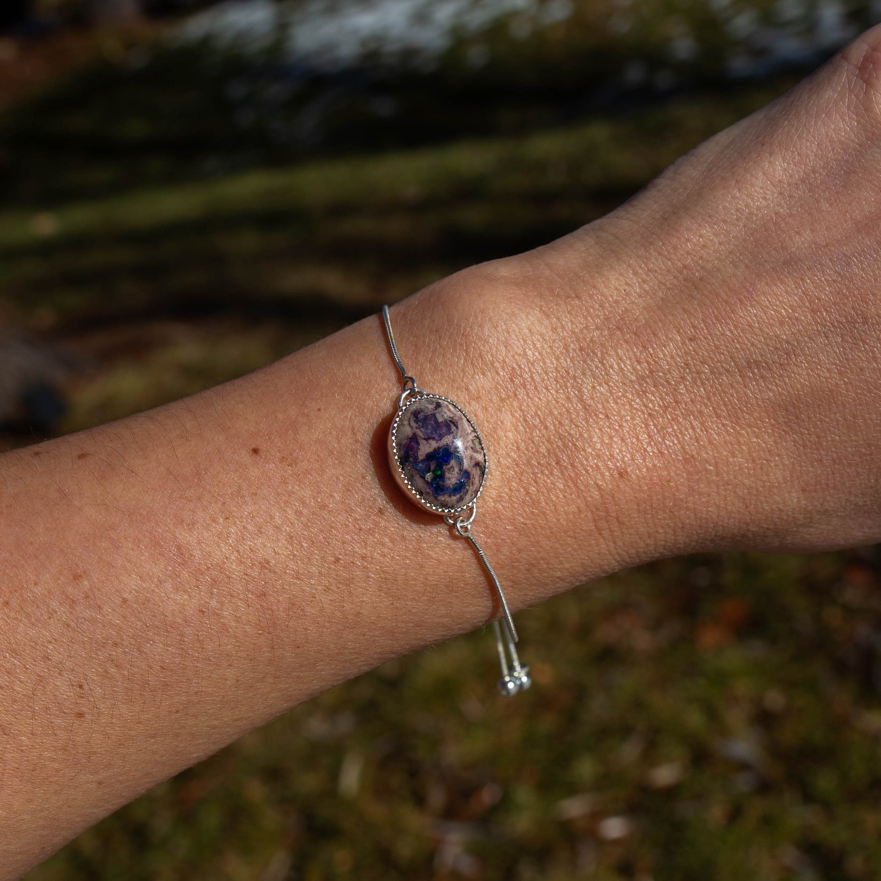 Mexican Fire Opal Sterling Silver Slider Adjustable Bracelet -8.5"