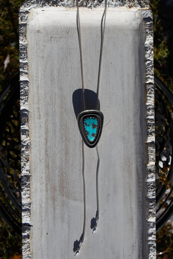 36" Campitos Turquoise Triangular Adjustable Sterling Silver Chain Bolo