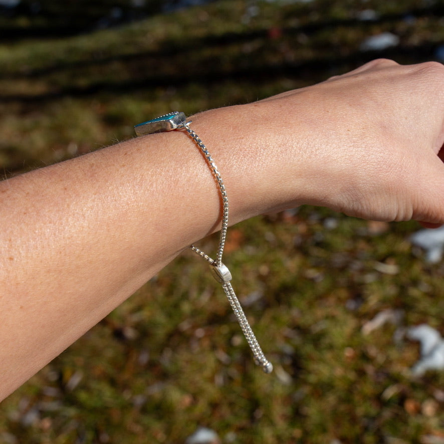 Campitos Turquoise Mountain Large Sterling Silver Slider Adjustable Bracelet - 8.5"