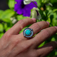 8 Turquoise Sterling Silver Circle Mini Statement Ring (Size 8)