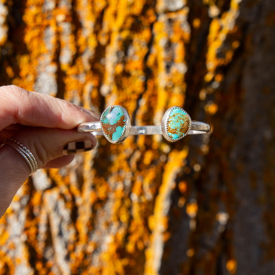 Royston & No.8 TurquoiseDouble Stone Sterling Silver Open Cuff