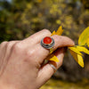 7 Carnelian Circle Art Deco Sterling Silver Ring (Size 7)