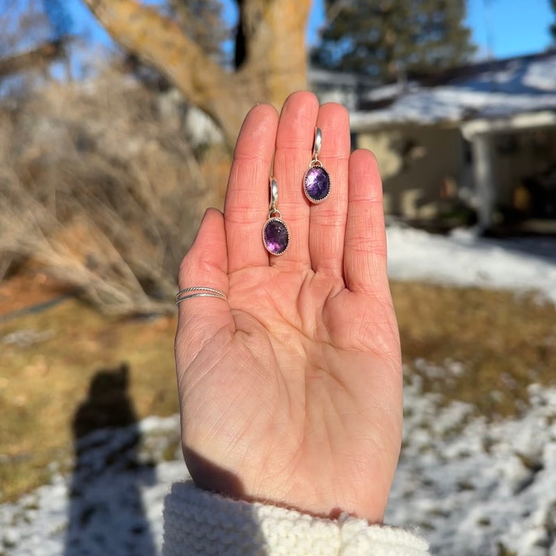 Purple Amethyst Sterling Silver Hoops