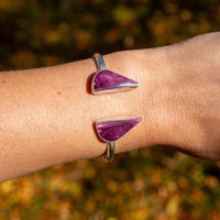 Purple Spiny Oyster Double Stone Sterling Silver Open Cuff