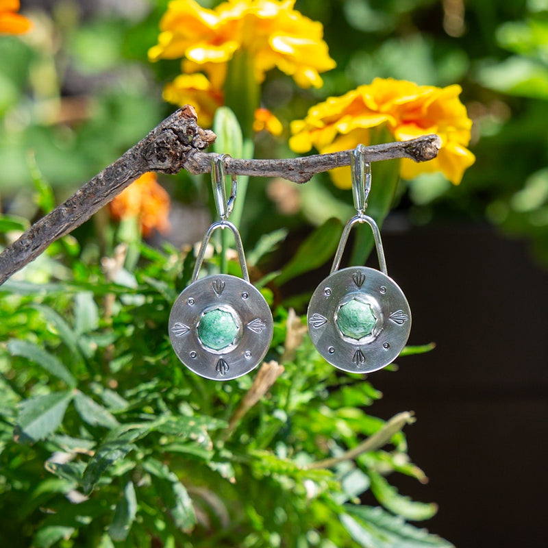 Campitos Turquoise Sterling Silver Stamped 7/8" Circle Earrings